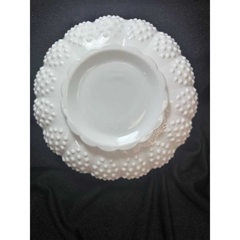 Fenton Hobnail Milk Glass Fluted Edge‎ Chip and Dip Bowl Or Candle Holder